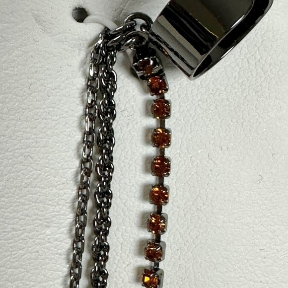 Free People Party Party Ear Chain Cuff Amber Rhinestone Gunmetal NWT Bohemian - Picture 5 of 13